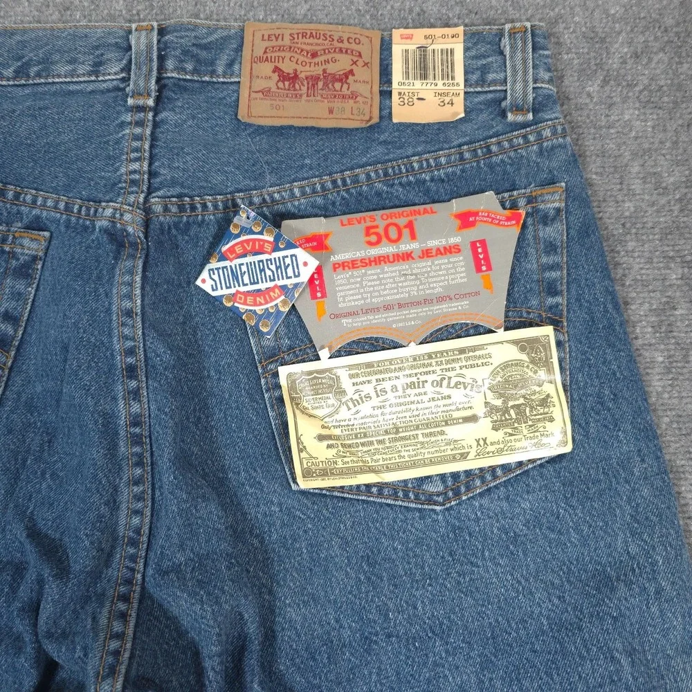 NWT VTG Levis 501 Jeans Mens 38x34 Straight Leg Button Fly USA Preshrunk 80s